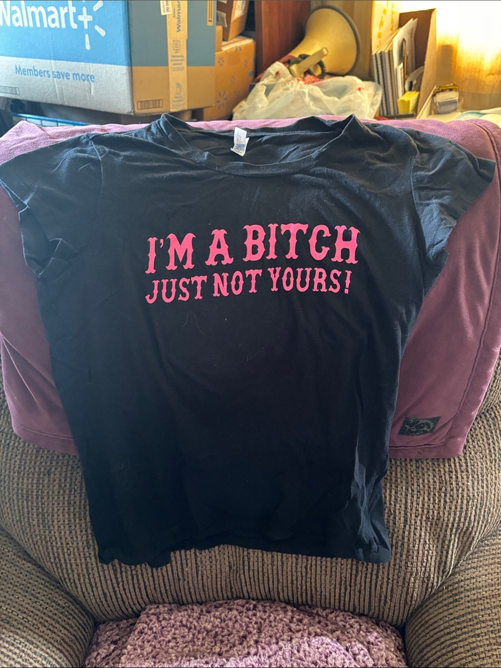 Women's Black Graphic Tee with Pink Slogan